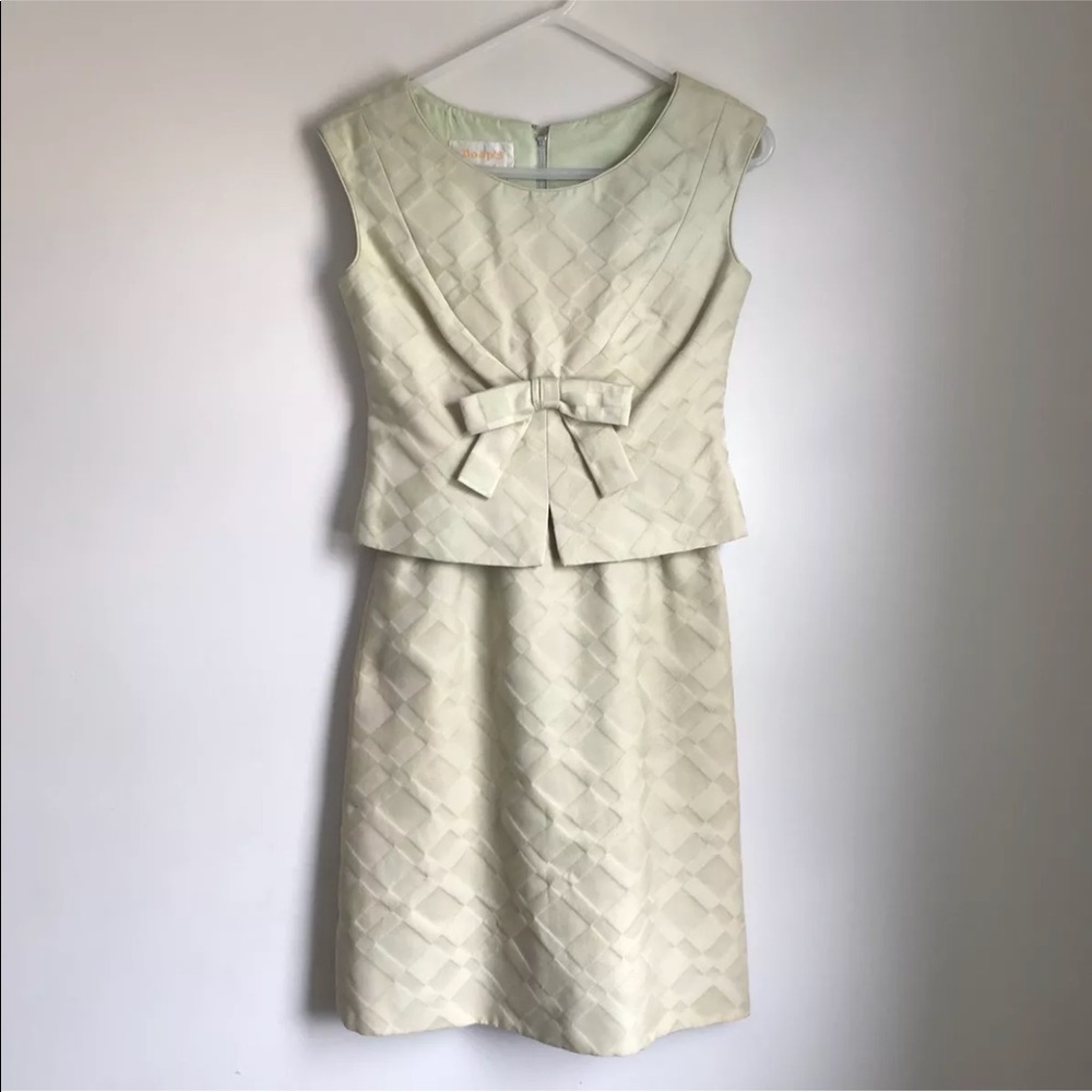 Vintage Michael Novarese Dress Textured Bow Beige